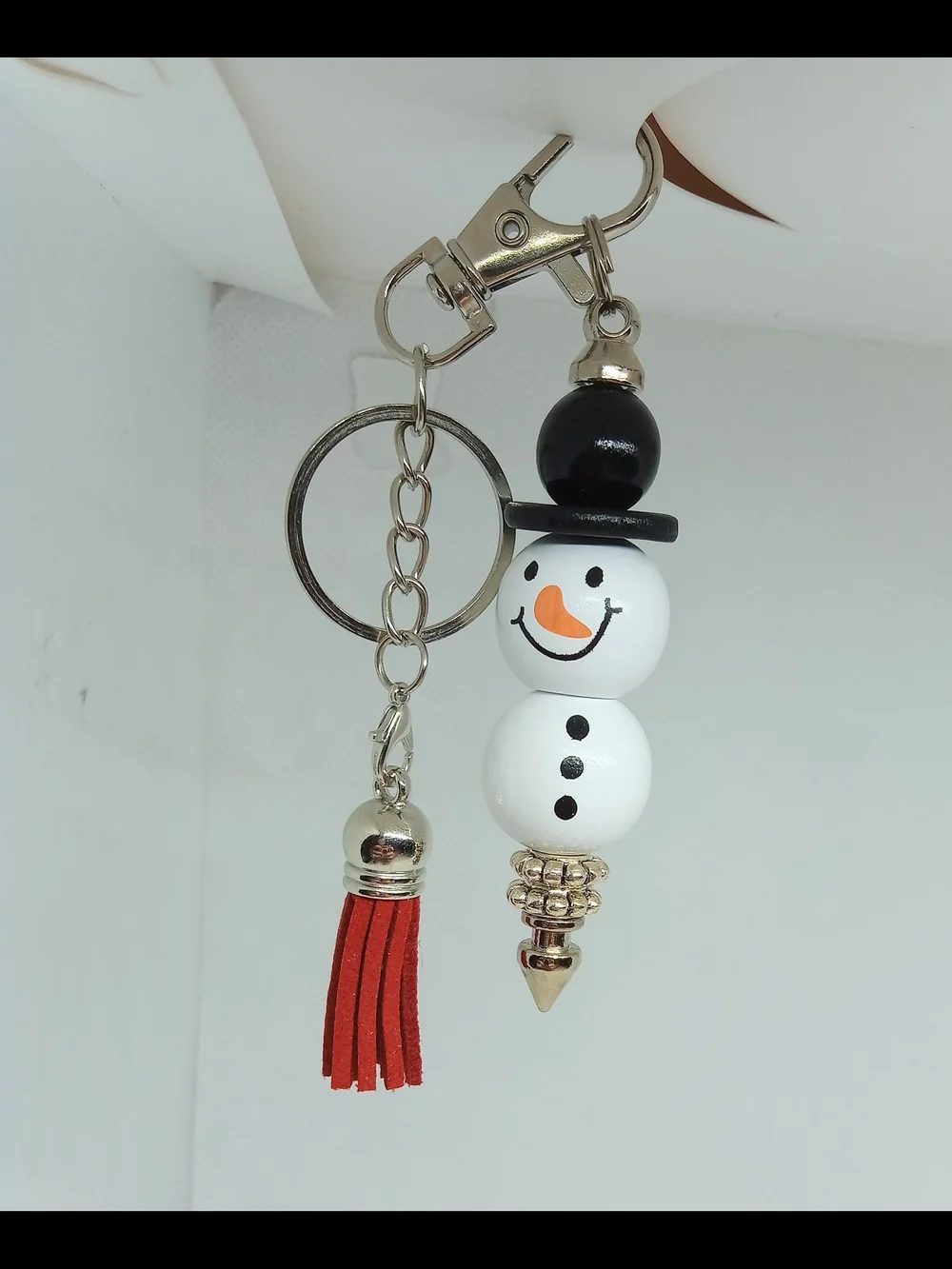 Festive Green Snowman Keychain Pen with Red Tassel